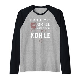 Humour: Woman with Grill Addiction Man with Charcoal - Barbecue Raglan Baseball Tee