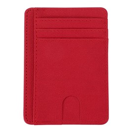 PATIKIL Minimalist Slim Wallet, Leather Front Pocket RFID Blocking Wallet Credit Card Holder Money Clip with ID Window for Men & Women, Red