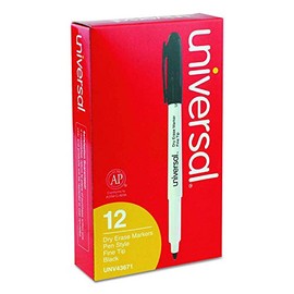 Universal 43671 Pen Style Dry Erase Marker, Fine/Bullet Tip, Black (Pack of 12), 6 Pack