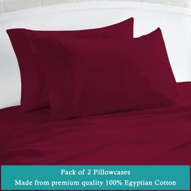Set of 2 Pillow Cases 600 Thread Count 100% Egyptian Cotton Long Staple Pillowcase, Durable and Silky Soft Pillow Covers, Natural Luxurious Hotel Class Bedding (King, Burgundy)