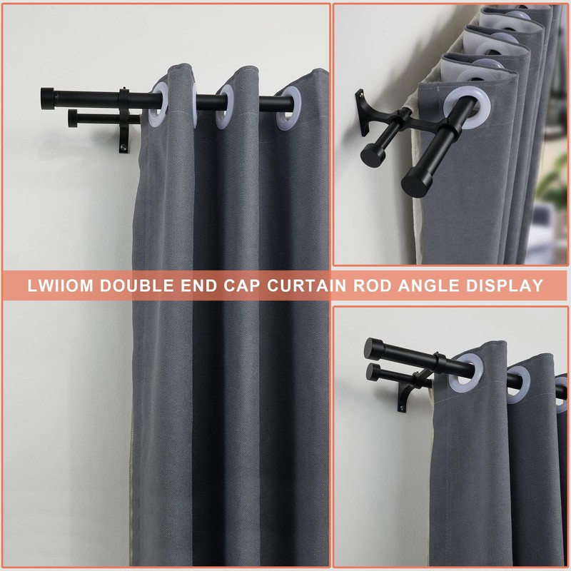 Lwiiom Double Curtain Rods with Aluminum End Cap and Full
