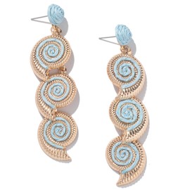 Boho Starfish Shell Seashell Earrings Cute Dangle Drop Earrings Statemnet Trendy Summer Beach Jewelry Long Fun Earring for Women(Sky Blue)