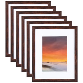 BSRHOME 8X10 Brown Picture Frame Set of 6, Collage Wall Decor, Display Pictures 5x7 with Mat or 8x10 Without Mat for Tabletop Display and Wall Mounting