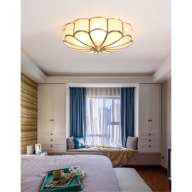 MIXL- Mid Century Brass Flush Mount Ceiling Light, 4-Light LED Brass and Glass Ceiling Lamp, Frosted Glass Shade Modern Light, Close to Ceiling Light Decorative for Bedroom Living Room(17.71" W)