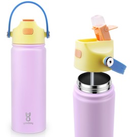 Yawbay 18 oz Insulated Water Bottle with Straw Lid, Stainless Steel Leakproof Water Bottles, One Press Quick Open & Easy Carry Handle, Double Wall Vacuum Cup for Sports, Travel, School, Pink