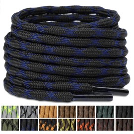 Stepace Round Boot Laces (2 Pairs) 4.5 mm Heavy Duty Thick Replacement Shoelaces for Work,Walking,Hiking,Hunting Blue Black-120