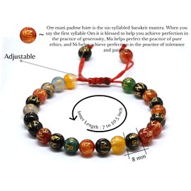 Om Mani Multi Gems Bracelet for Women Men's Gifts - Protection Healing Crystal Bracelet - 8mm Gemstone Beaded Adjustable Bracelet Pulseras Para Hombres Mujer Stocking Stuffers
