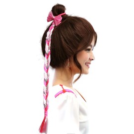 LEEWIN Multicolor Fashion Anime Sequins Handmade Glitter Fishtail Braid with Bowknot for Women Kids Girls,Fish Bone Braid,Fishtail Braid Rainbow Hair Extension (40cm, Mix Color 4)