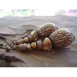 Ungurahua Stein Keramik Kokos Mix Ohrringe Samen, Stein, Keramik Natur Ohrringe bronze - B Ware