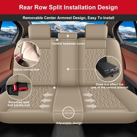 DISUTOGO Seat Covers for Ford Explorer 2004-2024 2025: Full Set Waterproof Faux Leather Car Seat Covers (5 Seats, Beige)