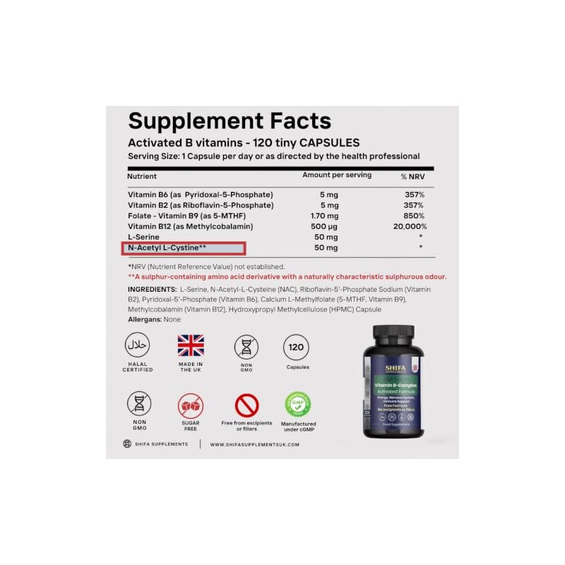 Activated B-Complex + L-Serine, N-Acetyl L-Cysteine Advanced Formula 120 Vegan