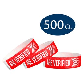 WristCo Red Age Verified 3/4" Tyvek Wristbands - 500 Pack Paper Wristbands for Events