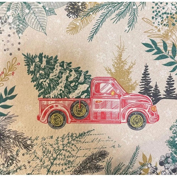 Decoupage Paper Napkin Christmas Red Truck Pack 20 Luncheons Servilletas