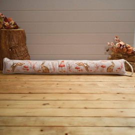 Woodland Animal Fabric Draught Excluder | Countryside Rabbit & Mushroom Design | Decorative Door Draught Cushion with Handle - 92cm