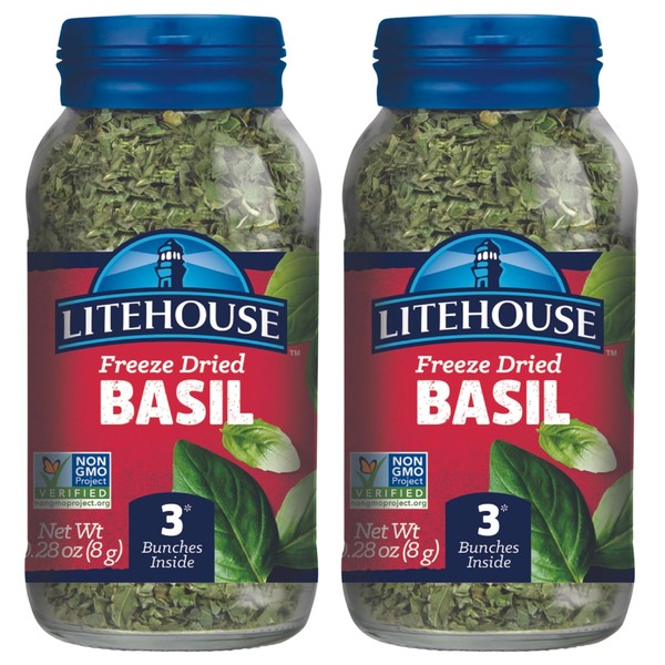 Litehouse Freeze Dried Basil - Dried Basil Leaves, Substitute for Fresh Basil Leaves, Organic, Dried Basil Seasoning, Equal to 3 Basil Fresh Bunches, Non-GMO, Gluten-Free - 0.28 Ounce, 2-Pack