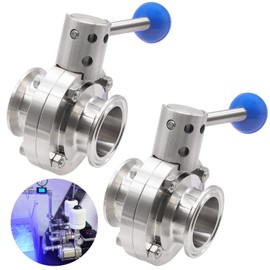 Aienxn 2PCS 1.5 Inch Sanitary Butterfly Valve with Pull Handle, 304 Stainless Steel Tri Clamp Clover (1.5" Tube OD) Fit for 1.5 Inch Tri-Clamp Q-085