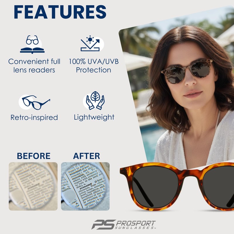 proSPORT Tinted Full Lens Reader Sunglasses Retro Style +2.75 Black