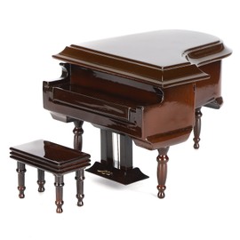 Miniature Piano Mini Wooden Grand Piano Musical Instrument Model Ornament Dolls House Living Room Furniture Accessories with Stool