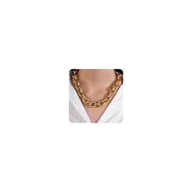 Aimimier Punk Cuban Gold Chunky Link Chain Choker Necklace for Women Men Gold Metal Rolo Cable Chain Necklace Hiphop Costume Accessories