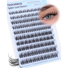 TOOCHUNAG Spider Lash Clusters Breeze Wispy Cluster Eyelash Extensions Fluffy Individual Lashes Clusters 10-16mm D Curly Volume Eyelash Clusters Natural Look with Invisible Band for DIY at Home