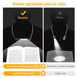 Luz de Lectura LED para el Cuello, Luz de Lectura para El Cuello con 3 Niveles de Iluminación 1800mAh, Lámpara de Cuello de Libro, Luz de Lectura en El Cuello de 270 Grados