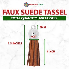 Mandala Crafts Faux Suede Tassels for Keychains Brown Tassels for Crafts - Small Tassels for Jewelry Making Charms - 100 Faux Leather Tassels Brown Keychain Tassels Bulk