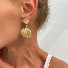 Gold Shell Starfish Earrings for Women Conch Dangle Drop Earrings Summer Beach Necklace Party Jewelry Accessories (A.)