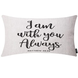 EKOBLA Bible Verse Decorative Cushion Cover I Am with You Scripture Matthew Jesus Cotton Linen Farmhouse Throw Pillow Covers Cushion Case 12x20 Inches for Couch Sofa Home Decoration