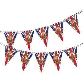 God Save the King Charles the Third Union Jack Set of 15 Triangle Bunting - His Majesty the King's Royal Ascent Coronation 6th of May Celebration Wall or Window Decoration