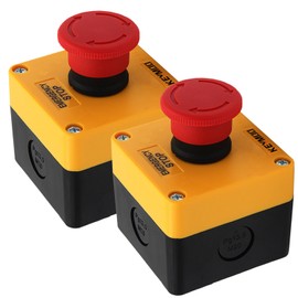 KEYMOO 2-Packs Emergency Stop Push Button Switch,10A 660V with Waterproof Box IP65, 2pcs PG13.5 Black Connectors (1NO 1NC, 2)