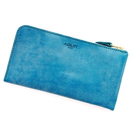 Agility affa "Posh L" Long Wallet, Compact, L-Shaped, Thin, Slim, Simple, Genuine Leather, Leather, Small, Men's, Women's, Turquoise Blue, Turquoise