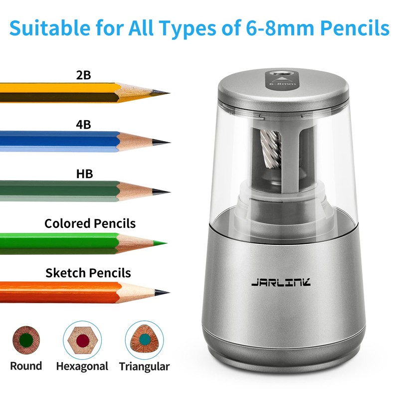 JARLINK Electric Pencil Sharpener, Heavy-Duty Helical Blade to Fast Sharpen,