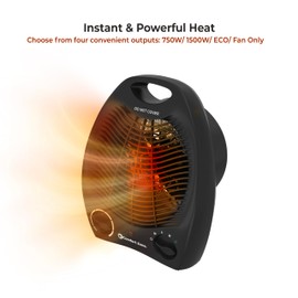 Comfort Zone Electric Fan-Forced Portable Space Heater with Adjustable Thermostat, Overheat Sensor, Tip-Over Switch, & Heat Resistant Housing, Ideal for Home, Bedroom, & Office, 1,500W, CZ40EBK