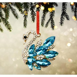 JUESMOS Metal Swan Christmas Ornament - Red Hanging Tree Decoration, Keepsake Gift for Women, Girls, Sister, Kids, Swan Lovers - Rhinestone Christmas Ornament