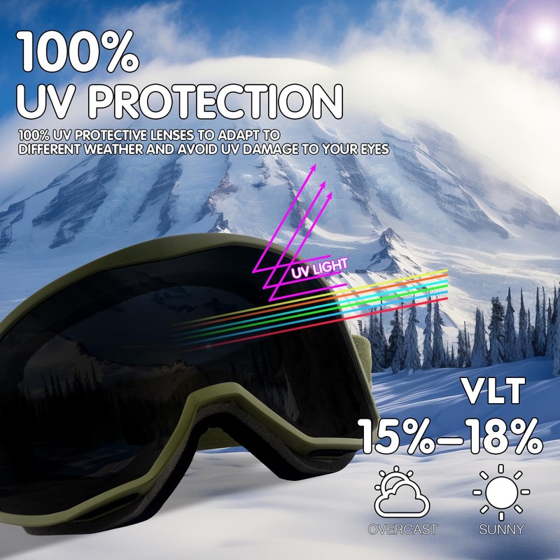 Ski Snowboard Goggles UV Protection Anti-Fog OTG Snow Skiing Glasses