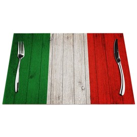 Italian Flag Placemats Set of 4, Italian Flag On Wood Board Placemats Heat Resistant for Dining Table Non-Slip 18x12 Inches