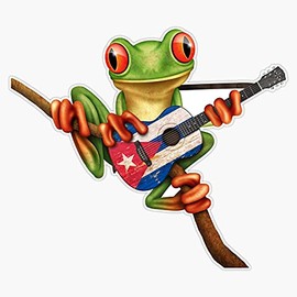 MAGNET Tree Frog Playing Cuban Flag Guitar Magnet Bumper Sticker Car Magnet Flexible Reuseable Magnetic Vinyl 5"