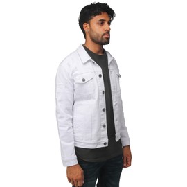 X RAY Mens Denim Jacket, Washed Ripped Distressed Flex Stretch Casual Trucker Biker Jeans Jacket for Men, White - Ripped, Small