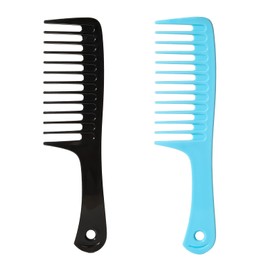 Fgail 2PCS Wide Tooth Comb for Curly Hair, Large Detangling Comb for Wet or Dry Hair, Shower Comb for Women and Men(Black-Blue)
