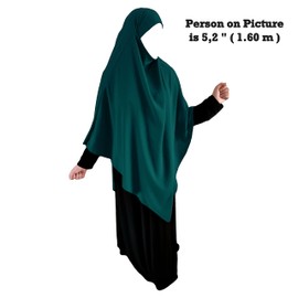 XL Khimar Triangle Long Hijab for Muslimah one Piece Soft Crepe Fabric Headscarf Material Chadors Arabia Islamic Prayer Dress Muslim Shawls Body Cover (Forest Green)