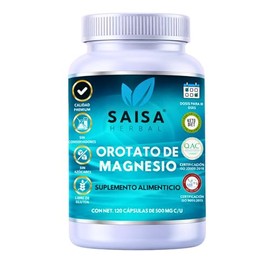 SAISA HERBAL Orotato de Magnesio 100% Puro, 120 Cápsulas | Alta Absorción | Suplemento Alimenticio Natural, Energía