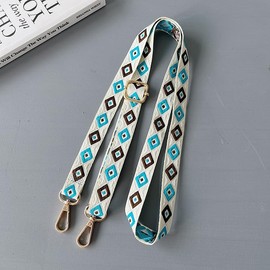 miagolale Embroidered Ribbon, Shoulder Strap, Smartphone Sacoche Shoulder Belt, Cute Strap, Ribbon, Geometric Pattern (White + Blue)