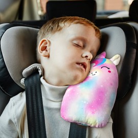 Beinou Kinder Gurtpolster Autogurt Polster Schlafkissen, Plüschiger Gurtschutz Auto Sicherheitsgurt Kissen Einhorn, weicher Kopf Schulterstützkissen Mädchen Jungen Reisen