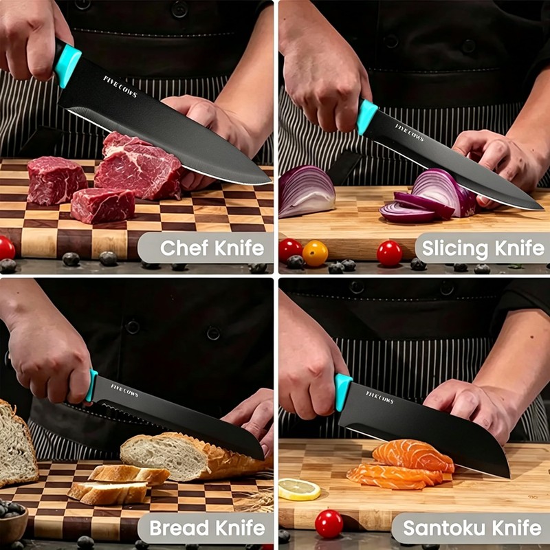 14 Pcs Kitchen Knife Block Set with Sharpener (Green)