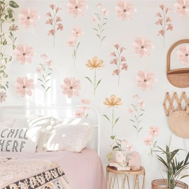 48 PCS Boho Flower Stickers Daisy Wall Decals for Girls' Rooms, Playrooms, and Nurseries Dual Layer Print for High Coverage Removable Peel and Stick Wall Decor
