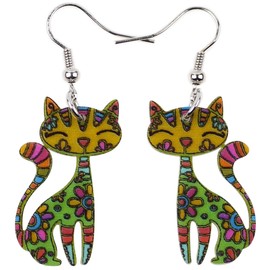 Bonsny Acrylic Drop Cat Earrings Pets Funny Design Dangle Lovely Gift For Women (Green)