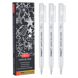 PANDAFLY White Gel Pens, 1mm Fine Point Opaque Archival Ink Pen for Journaling, Art, or Drawing - For Artist Gifts, Holiday Gifts & DIY Projects, White Gel Pens for Art Highlight, 3 Pack