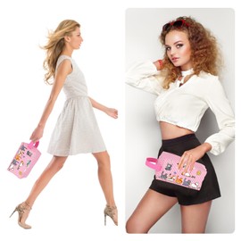 MIJUZEST Travel Cosmetic Bag, Large Capacity Cartoon Cosmetic Pouch Makeup Bag with Zipper, PU Travel Toiletry Bag Makeup Accessories Organizer，The Gift for Girls (Pink