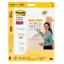 Post-it Easel Pad, 20 in x 23 in, White w/Lines, 20 Sheets/Pad, 2 Pads, Mounts with Command Strips Included (566PRL)