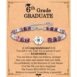 6th Grade Graduation Gifts for Girls Elementary School Graduation Gifts 2025 Compass Bracelet Jewelry Gifts with Graduation Card for Girls Her Daughter Granddaughter Niece Friends